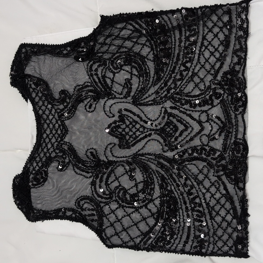 Black Beaded and Sequins  See Through Mesh Top Small